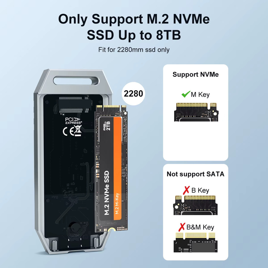 MAIWO USB4 NVMe M.2 SSD-Gehäuse aus Aluminium mit 40Gbps, externer USB-C Gehäuse für Thunderbolt 4/3, Farbe: Silber, unterstützt bis zu 8TB - Bild 3