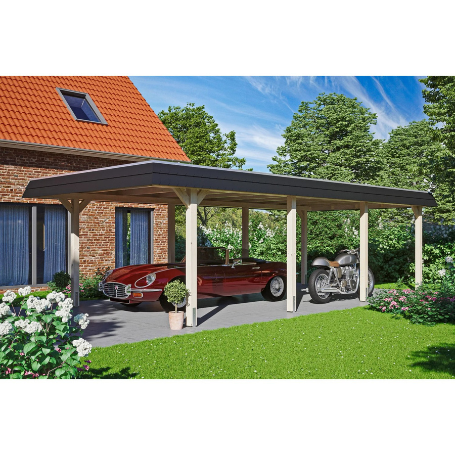 Skan Holz Carport Wendland aus Fichte in Beige mit EPDM-Dach und Regenrinne, Breite: 409 cm, Tiefe: 870 cm, Höhe: 247 cm - Bild 2