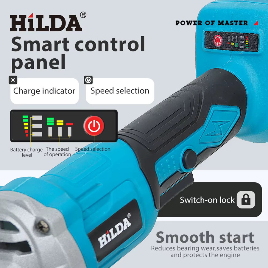 HILDA Elektrischer Winkelschleifer, bürstenlos und kabellos, blau, kompatibel mit Makita LXT Akkus, zum Polieren und Schneiden - Bild 5