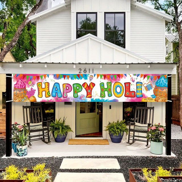 VIKAMA Happy Holi Party Banner Dekoration in Mehrfarbig mit Wimpel und Buchstaben für Innen- und Außenbereich - Bild 1