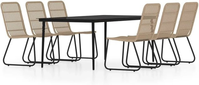 vidaXL 7-teilige Garten-Essgruppe in Eichen-Optik mit schwarzem PE-Rattan und Glasplatte - Bild 1