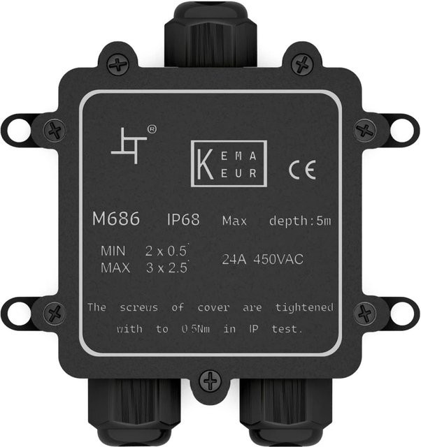 hb-digital Abzweigdose Typ Y, Wasserdicht IP68, 3 Wege, Schwarz - Bild 1