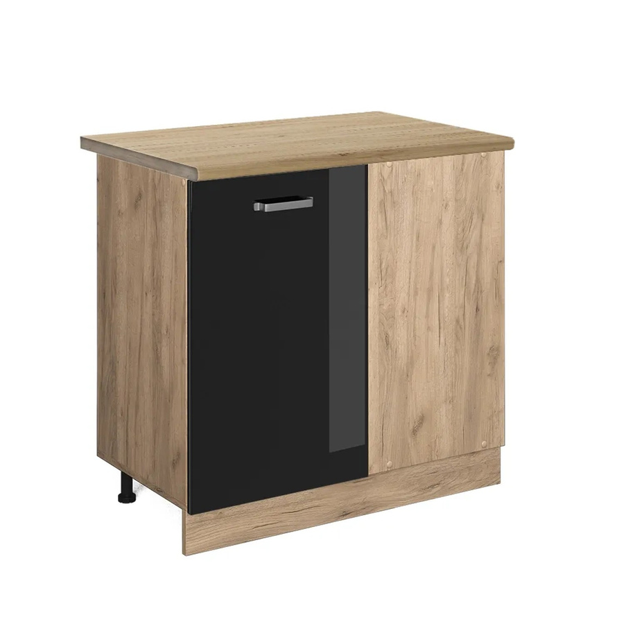 Vicco Eckunterschrank R-Line Küche Schwarz Hochglanz und Goldkraft Eiche, H x B x T: 86 x 60 x 81,6 cm - Bild 2