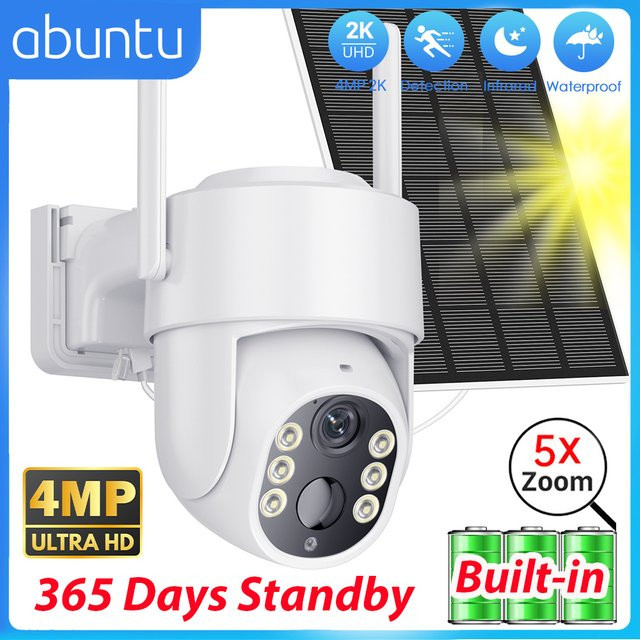 ABUNTU Solar Wifi Überwachungskamera für den Außenbereich mit 4MP 2K Auflösung, ICSEE, weiß, 7800-mAh-Akku - Bild 1