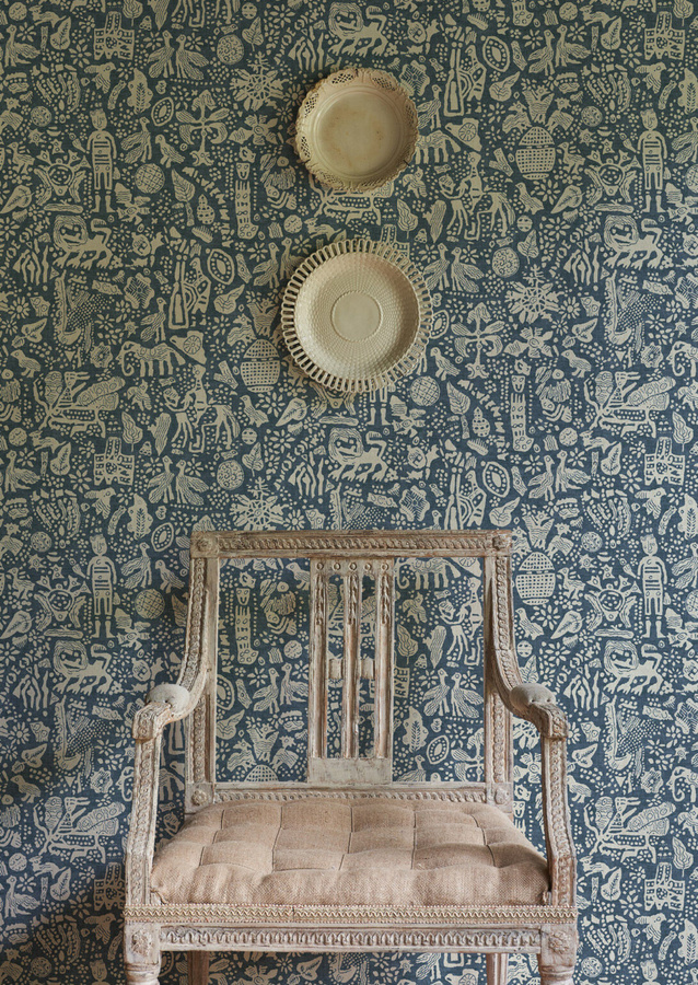 Lewis & Wood Tapete Minna Maze Marmara in Blau mit botanischem und abstraktem Muster - Bild 1