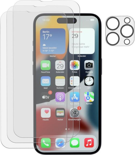 Hama Schutzglas-Set für iPhone 14 Pro mit 3x Displayschutz und 1x Kameraschutz, transparent - Bild 1