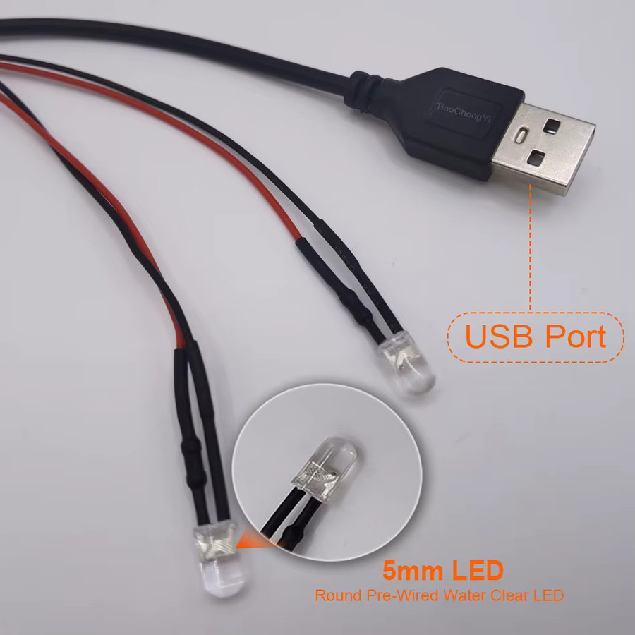 TiaoChongYi LED-Modelllicht mit DC5V USB-Anschluss und 5 mm vorverdrahteten runden LEDs in Rot, Grün und Blau für dein DIY-Nachtlicht - Bild 2