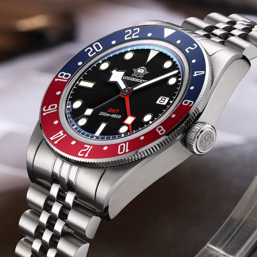 ADDIESDIVE Armbanduhr, GMT, Quarz, Edelstahl, Schwarz, Herren - Bild 6