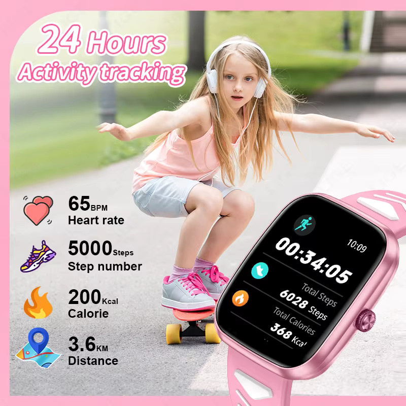 LIGE Kinder Smartwatch mit Bluetooth Anruffunktion, IP67 wasserdicht, Gesundheitsüberwachung und Puzzle-Spielen für Jungen und Mädchen in Blau oder Pink - Bild 3