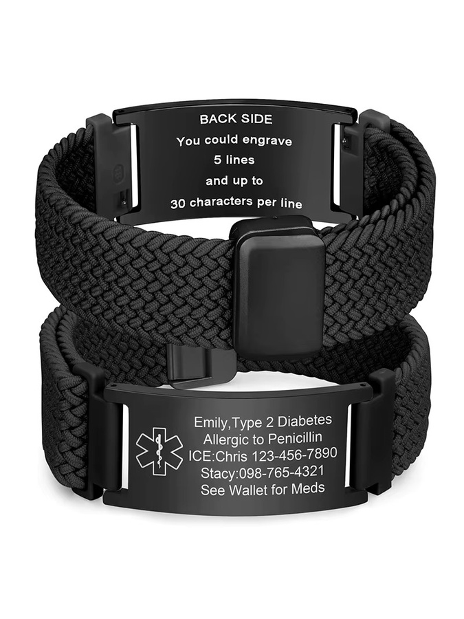 QKX Alarm-ID-Armband, Edelstahl, Schwarz, Unisex - Bild 4