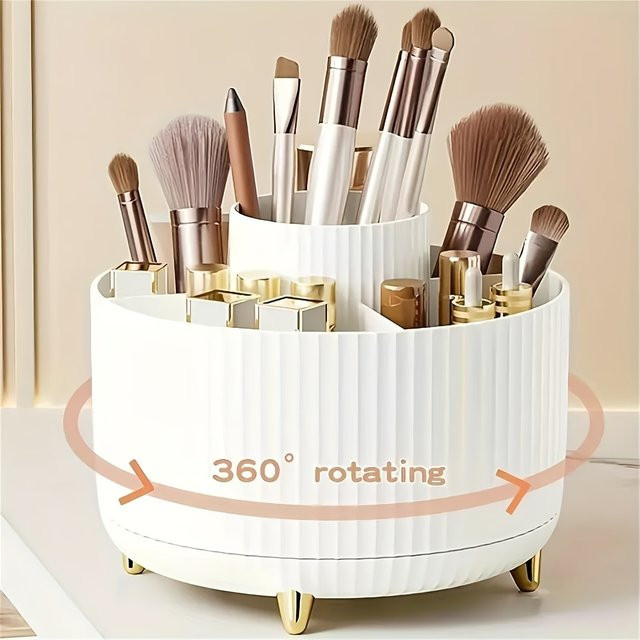 Untior Make-up-Organizer, 360° drehbar, 5 Fächer, Kunststoff, beige/white - Bild 1