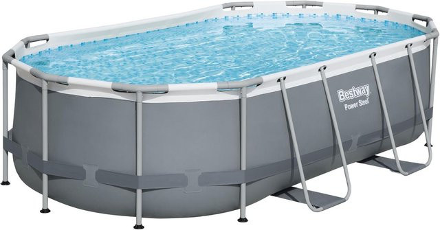 Bestway Power Steel Frame Pool Set oval, grau, B: 427 cm, T: 250 cm, H: 100 cm mit Filterpumpe - Bild 1