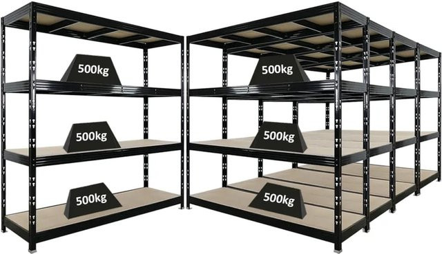5x PROREGAL Rhino Profi Schwerlastregal Schwarz mit 4 verstellbaren Spanplatten-Ebenen, B/T/H: 200 x 60 x 200 cm, Fachlast 500 kg - Bild 1