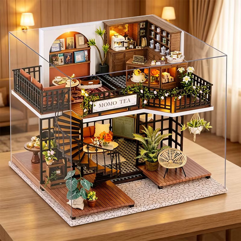 Zuuton MOMO TEA Café, DIY Holz Puppenhaus Bausatz, mit LED Licht, ab 14 Jahren - Bild 3