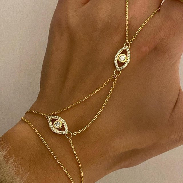 Fingerring-Armband, Kristall Zirkon, Böser Blick, Damen, brown - Bild 1