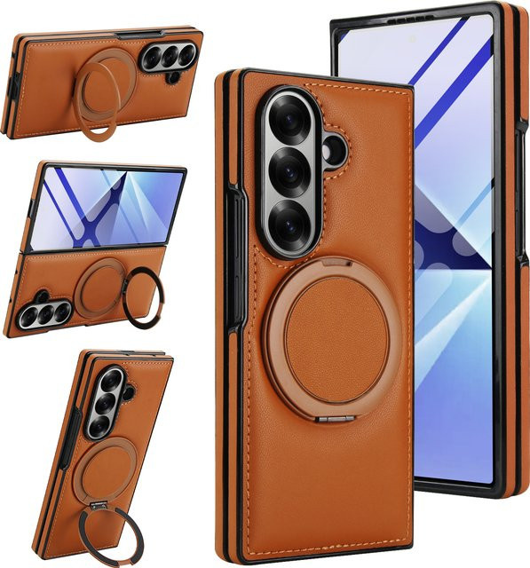 Luxuriöse Business-Lederhülle mit magnetischem Ständer für Samsung Galaxy Z Fold 7, 6, 5, 4, 3 in Pink - Bild 1