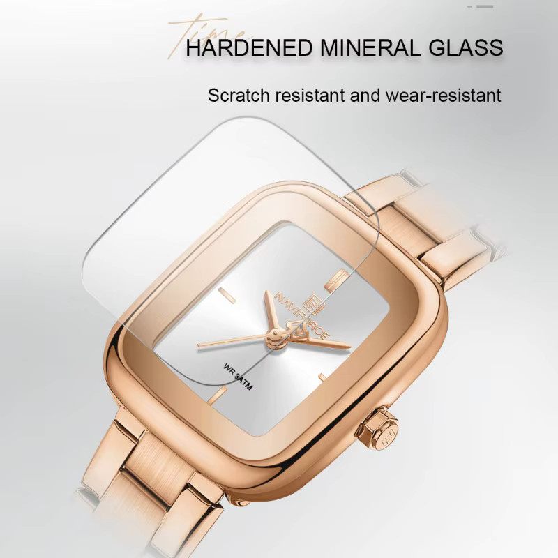 NAVIFORCE Armbanduhr, Quarz, Edelstahl, Eckig, Roségold, Damen - Bild 3