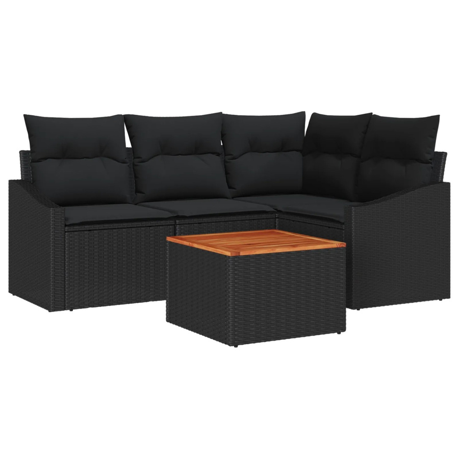 vidaXL Garten-Sofa-Set 5-teilig Schwarz mit L-Form, PE-Rattan und pulverbeschichtetem Stahl inklusive Polstern und Stauraum - Bild 2