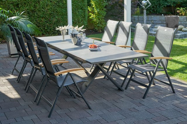 Hartman Garten-Essgruppe Xanadu / Alice in Xerix/Schwarz aus Aluminium und Glaskeramik mit 8 Klappstühlen und Textilen, ausziehbar, B/T: 220 x 100 cm bis 280 x 100 cm - Bild 1