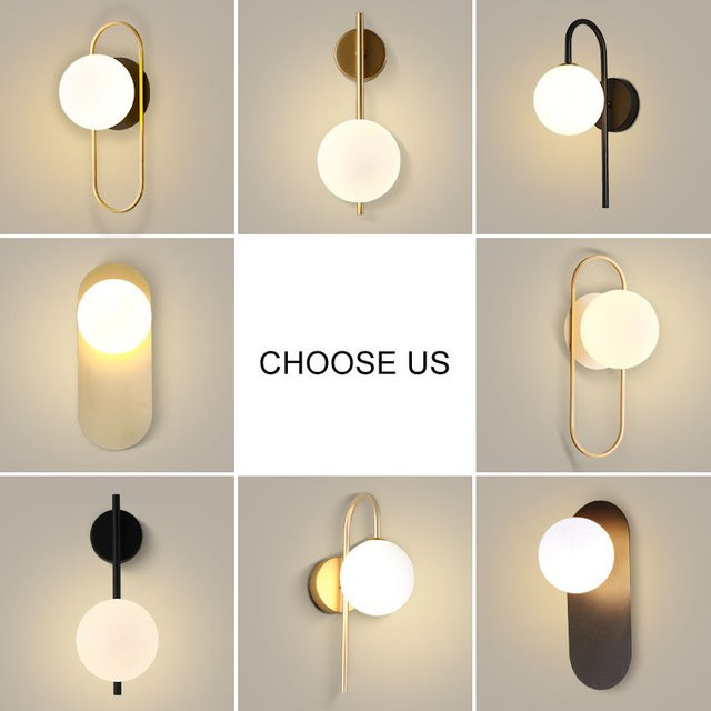 HAULVANG Nordische LED-Wandleuchte mit Mattglas-Kugel in Schwarz-Gold für Schlafzimmer, Küche und Esszimmer inklusive G9-Glühbirne - Bild 1