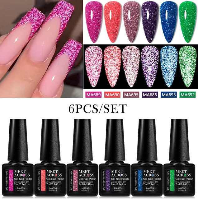 Meet Across Glitter Gel Nagellack Set, 6 Stück, Schimmernd - Bild 1