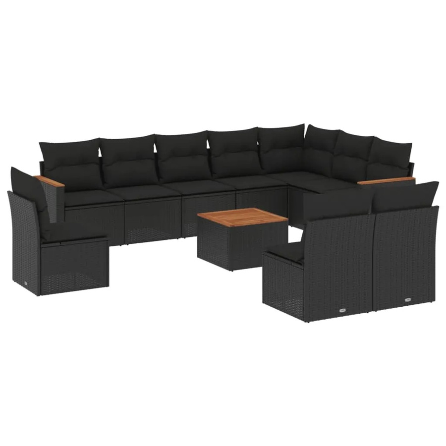 vidaXL 11-tlg Garten-Sofagarnitur aus Poly-Rattan und Akazienholz in Schwarz mit Kissen Modell 56 - Bild 2