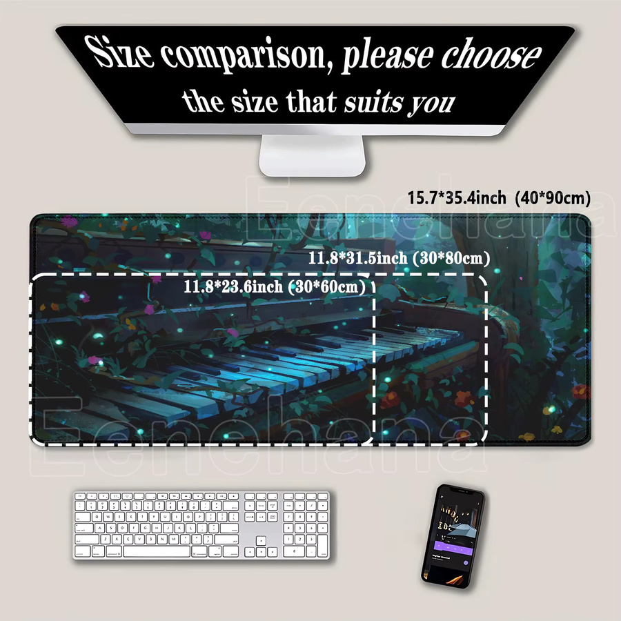 Eenehana Gaming Mauspad Green Forest XXL Schreibtischunterlage aus Naturkautschuk Multicolor - Bild 2