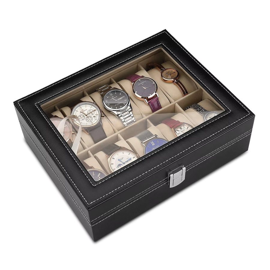 DELESYS Uhren-Display-Box, 12-Slot, PU-Gehäuse, Schwarz, Unisex - Bild 3