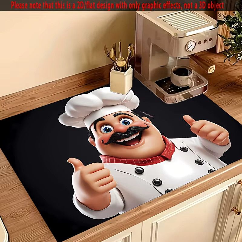 VIKAMA Cartoon Chef Ofenmatte und Waschmaschinenmatte als Staubschutz und Entwässerungspad für deine Küchenarbeitsplatte - Bild 4