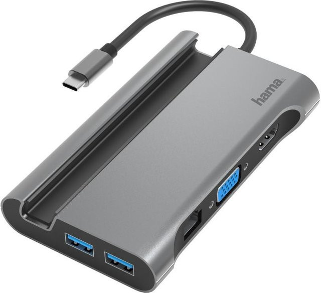 Hama Connect2Mobile USB-C-Hub Multiport mit 7 Ports, LAN/Ethernet, HDMI und 4K UHD Unterstützung in Anthrazit/Grau - Bild 1