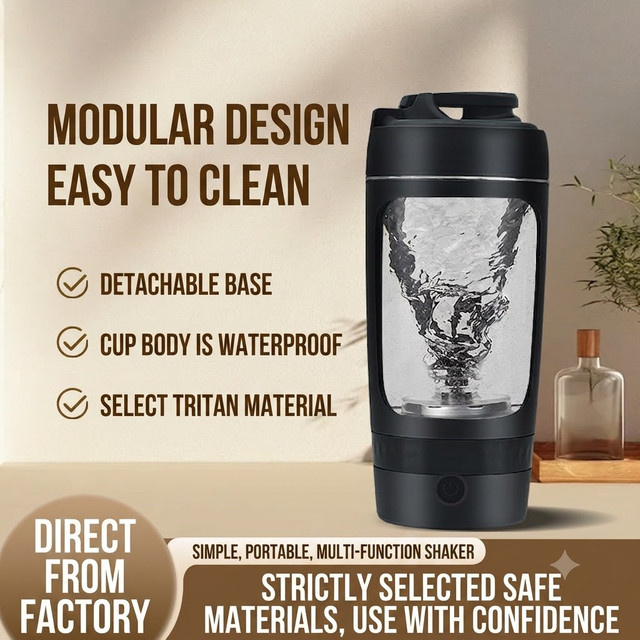 XMSJ Elektrische Shaker-Flasche in Schwarz mit 630 ml Volumen, Tragbarer Automatischer Whey-Protein-Shaker und Mehrzweck-Saftmixer für Fitness und Arbeit - Bild 1