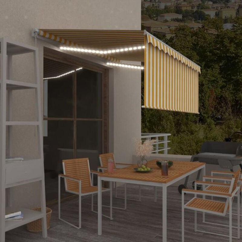 Vidaxl Markise manuell einziehbar mit Rollo und LED in Gelb und Weiß, B: 350 cm, H: 250 cm - Bild 1