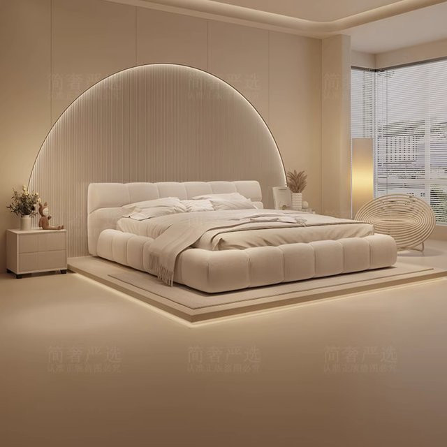 Modernes gepolstertes Queen-Size-Bett in Weiß für Schlafzimmer und Kinderzimmer mit Stoffbezug, B/T: 150 x 200 cm - Bild 1