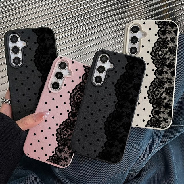 Handyhülle für Samsung Galaxy S26 S25 S24 S23 Ultra S24 FE A57 A56 A55 A54 5G A07 A06 A15 4G mit gepunktetem Blumenrand in Schwarz - Bild 1