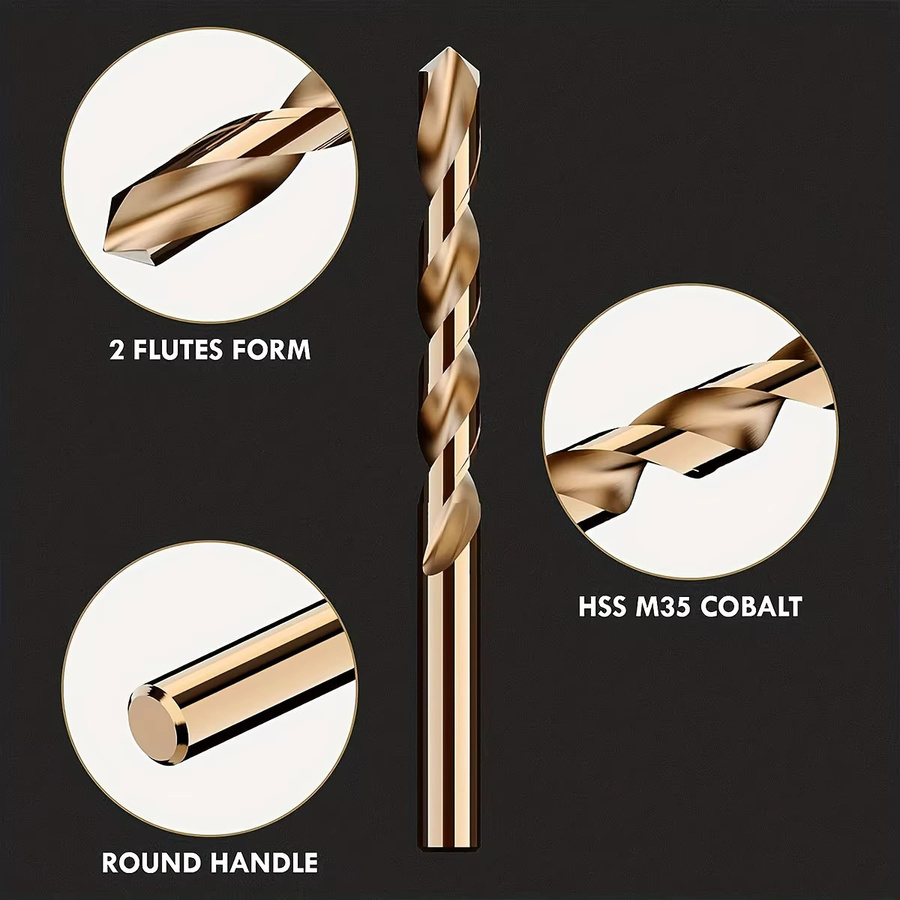 NIUXIANG 19-teiliges HSS-Cobalt Bohrer-Set M35, Gold, 1–10 mm, für Edelstahl und Hartmetall - Bild 2