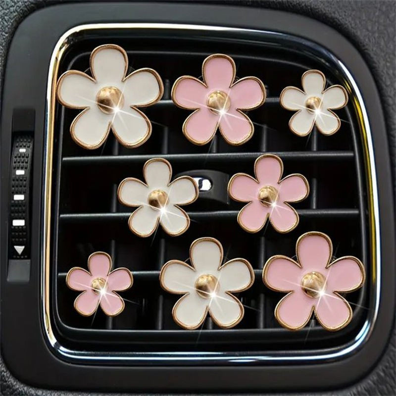 Set mit 8 Stück Auto Luftauslass Parfüm Clips im floralen Daisy Design, mehrfarbig, zur Aromatherapie im Auto - Bild 1