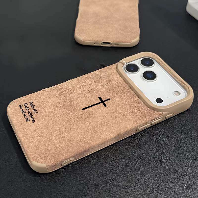 GOD Jesus Handyhülle für Apple iPhone 17 16 15 14 13 12 11 Pro Max XR XS in Braun aus Kunstleder und Wildleder - Bild 4
