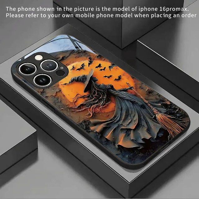 Handyhülle aus gehärtetem Glas mit Mondlicht-Hexe-Muster für iPhone 17 16 15 14 13 12 11 Pro Max Plus in Multicolour mit Anti-Drop und Anti-Schock Schutz - Bild 1