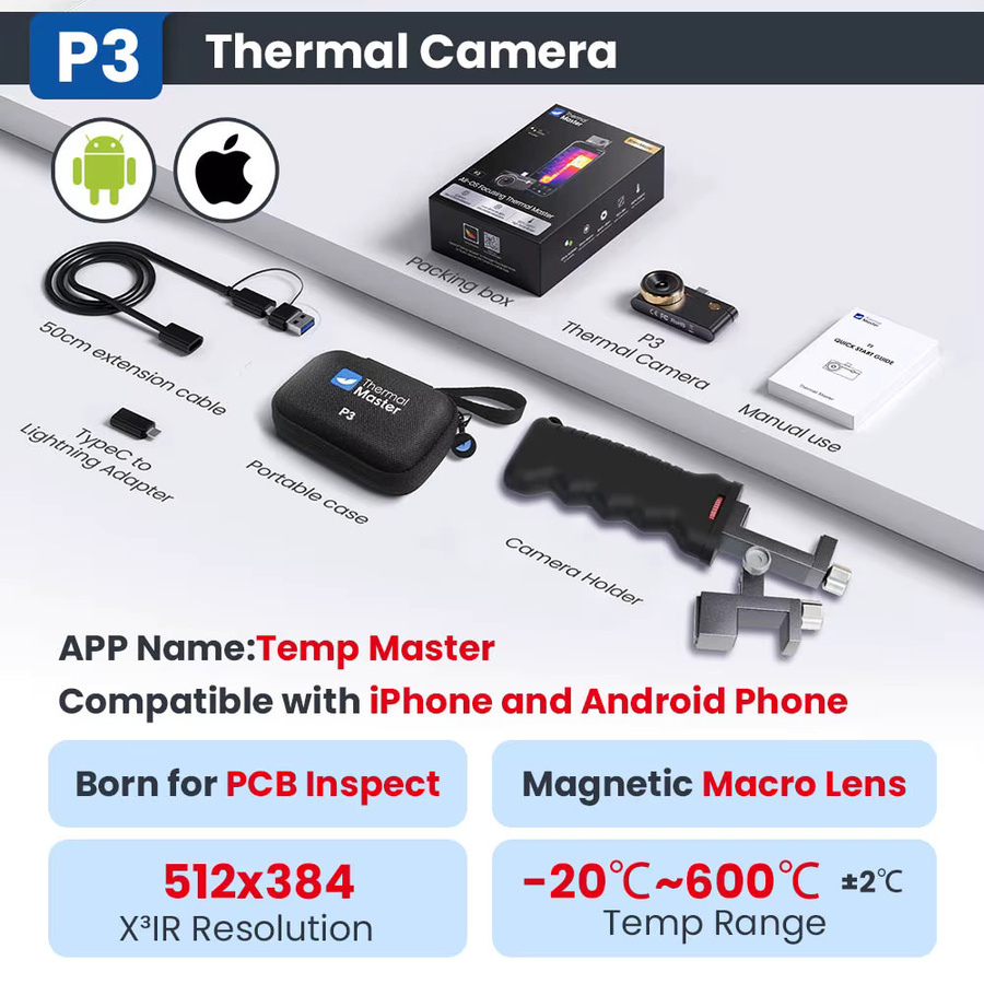 Thermal Master P3 Wärmebildkamera mit Makroobjektiv für iOS und Android, 512 x 384 x 3IR-Auflösung, Schwarz - Bild 7