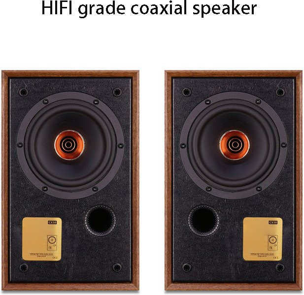 Fever HiFi 5,25 Zoll Koaxiallautsprecher Set, 2 Stück Passive Bücherregallautsprecher für den Desktop, Braun - Bild 1