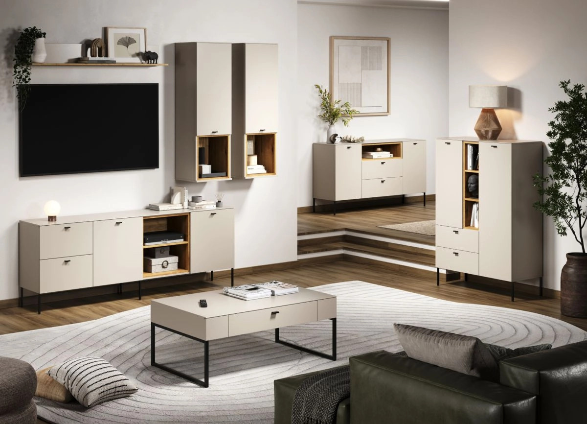 Sideboard Jardins von TOP.FURN in Sand und Eiche mit Soft-Close-Schubladen, Breite: 200 cm, Höhe: 75 cm - Bild 3
