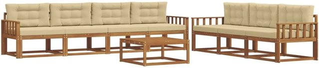 vidaXL Outdoor-Sofagarnitur 8-teilig aus Akazienholz mit Kissen in Natur und Beige - Bild 1