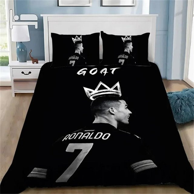 YglEight 3D Fußball CR7 Bettwäsche-Set aus Mikrofaser in Schwarz mit Bettbezug und Kissenbezügen, B/H: 200 x 200 cm - Bild 1