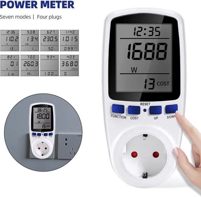 JUANJUAN Digitales Strommessgerät mit EU-Stecker zur Messung von Watt, Spannung und kWh in Weiß - Bild 1