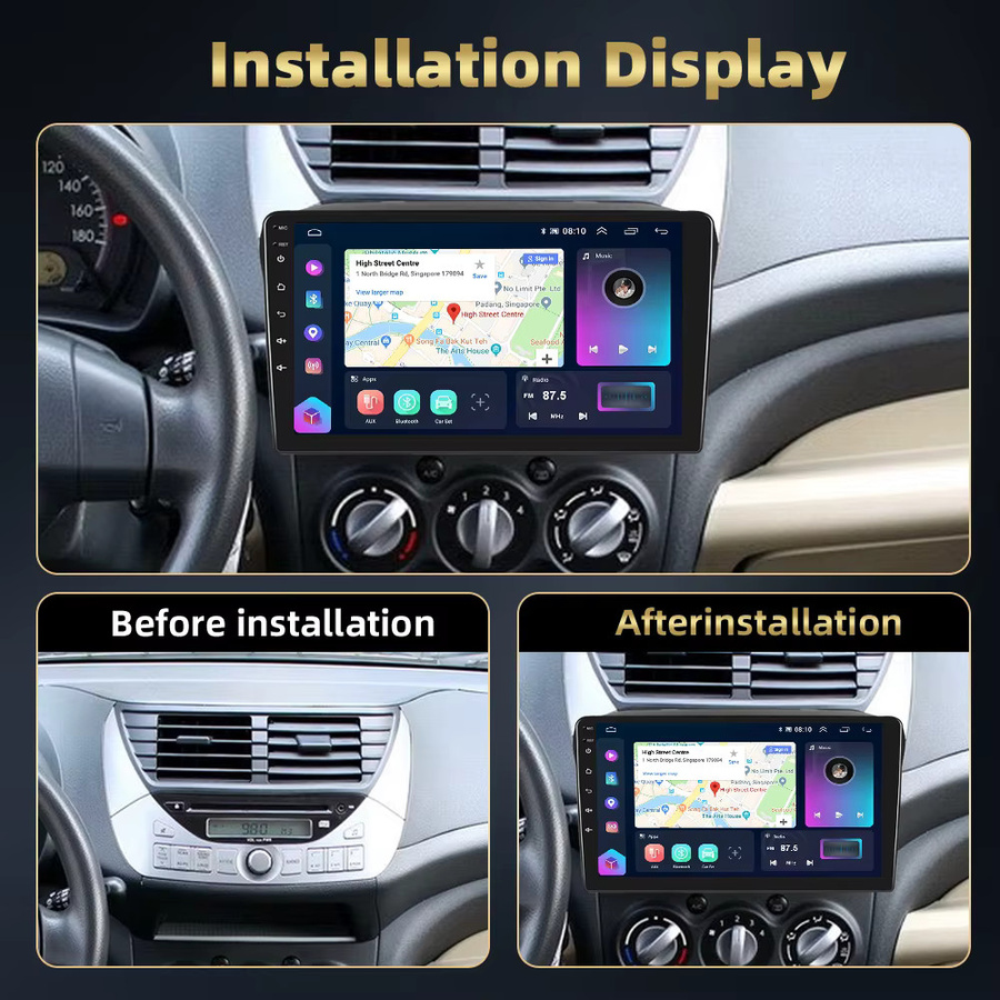 Podofo 9-Zoll Android Autoradio für SUZUKI Alto 2009 mit 8-Kern Prozessor, 8+128G Speicher, 4G, WLAN, GPS, CarPlay und Android Auto, Schwarz - Bild 2