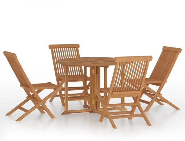 vidaXL 5-tlg Garten-Essgruppe aus Teakholz in Braun, klappbare Essgruppe für Garten und Terrasse - Bild 1