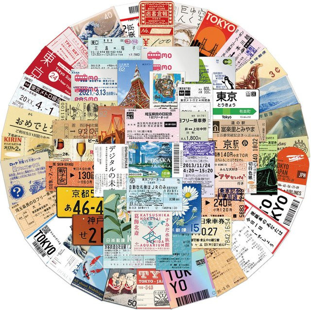 60 Stück Cartoon Tokyo Reise Briefmarken Graffiti Aufkleber in Multicolour für Fahrrad, Notizbuch und Federmäppchen - Bild 1