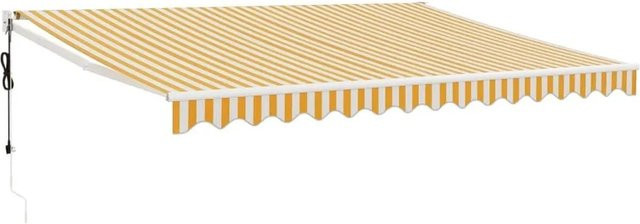 vidaXL Elektrische Markise mit Motor und Kurbel, Gelb und Weiß, B: 4,5 m, Ausladung: 3 m - Bild 1