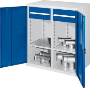 Kappes Schwerlastbeistellschrank Mod. 76 in Grau mit Vollblechtüren, Regalböden, Schubladen und Schloss, B/T/H: 60 x 60 x 111 cm - Bild 1