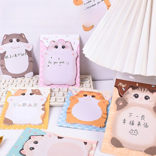 Kawaii Haftnotizen mit niedlichem Katzen-Motiv und Herz-Design, buntes Briefpapier für Büro und Schule - Bild 1